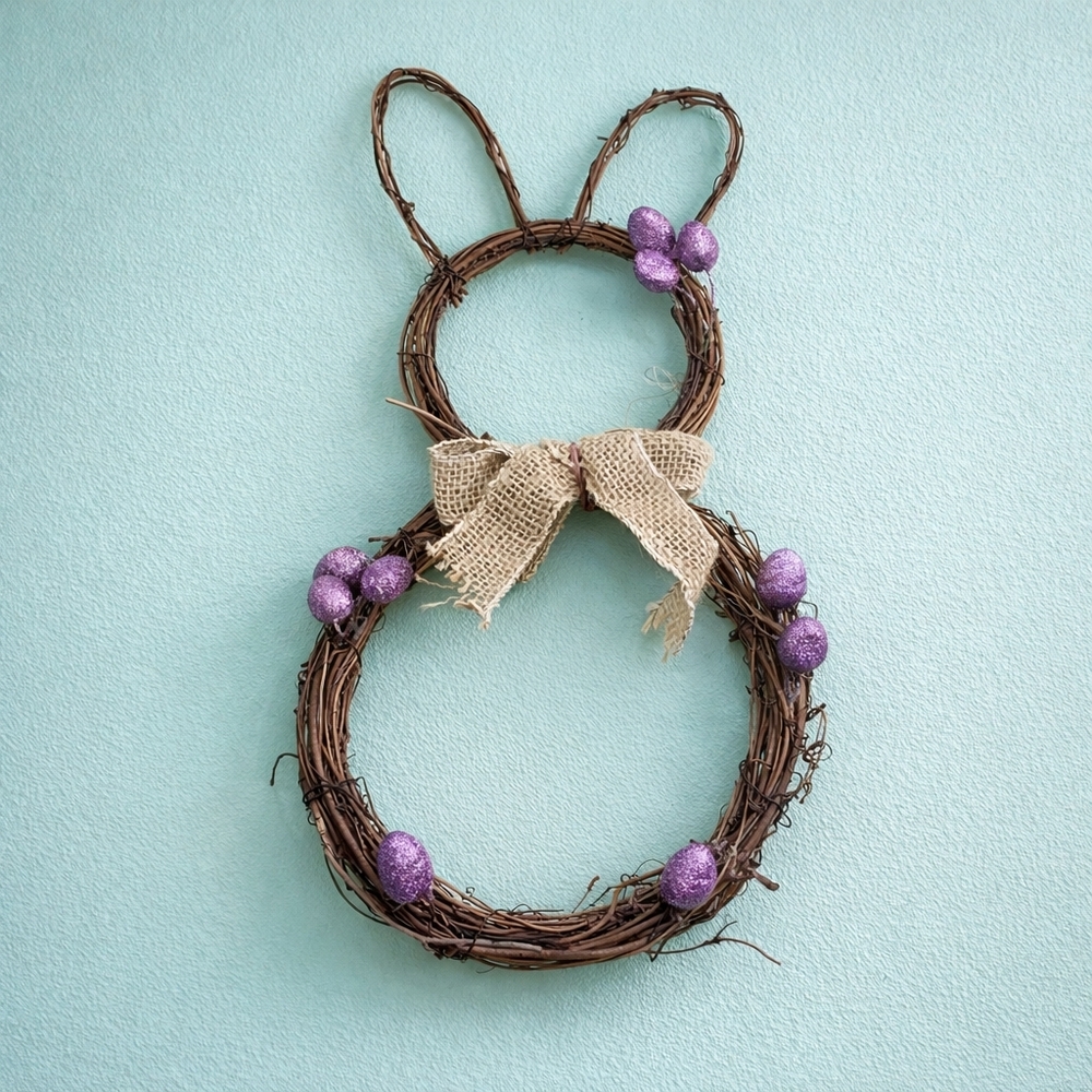 GLITTERY PURPLE EGGS Easter Bunny Twisted Natural Grapevine Wreath - SO CUTE!!!
